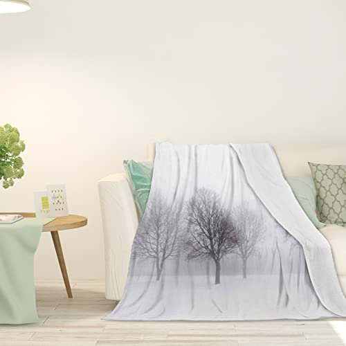 Winter-Thema, große Flanell-Fleece-Überwurfdecke, Landschaft, blattloser Baumzweig, weiche Webdecke für Couch, gemütlich, warme und dekorative Decke, grau, 203,2 x 152,4 cm