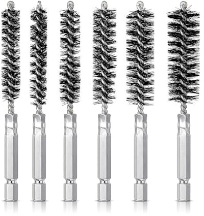 Helonge 1/4 Hex Bore Brushes, 6 Pcs Tube & Pipe Cleaning Brushes - Stainless Steel for Power Drill