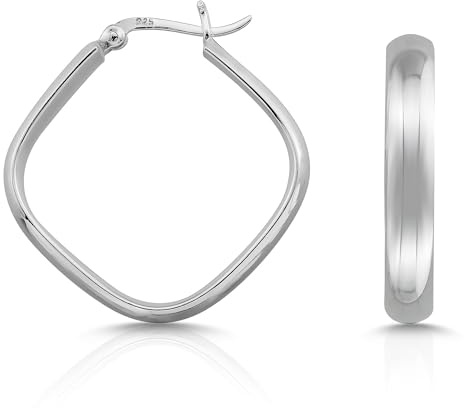 Cassini | Eckige Silber-Creolen, elegante Creolen hochglanzpoliert aus 925 Sterling Silber, Klappcreolen Ohrringe Damen 3CSE