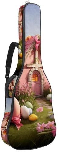 Akustikgitarre Tasche, wasserdichte Gigbag für 40/41/42 Zoll Gitarre mit Ablagefach, Pink Easter Cross House, mehrfarbig, 42.9x16.9x4.7 in, Gitarrentasche
