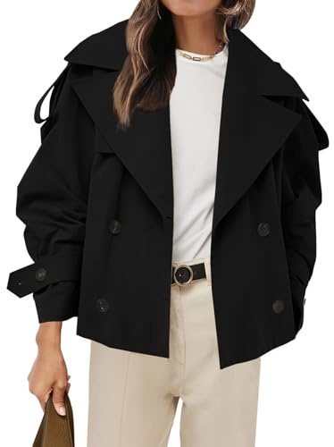 Tankaneo Womens Cropped Trench Coat Casual Double Breasted Short Jacket Fall Fashion Outerwear with Belt