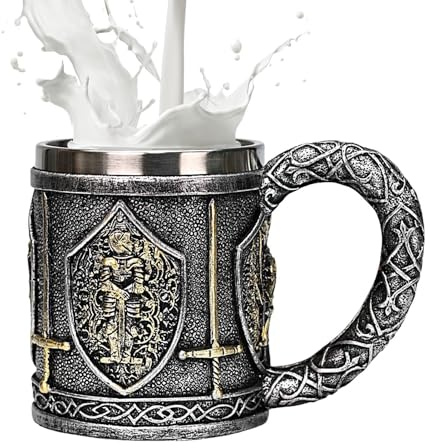 kivrimlarv Medieval Beer Mug, Metal Beer Mug, Stainless Steel Tankards, 450ml Stainless Beer Mug, Medieval Themed Mugs, Beers Stein Mugs, Collectible Beers Mugs, for Beers, Coffee and Tea