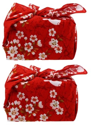 Cabilock 2Stk Furoshiki-Bento-Tasche hand towel handwaschlappen Platzset japanisches Taschentuch japanisches Wickeltuch kleines Taschentuch strapazierfähiges Taschentuch Gedrehtes Garn rot