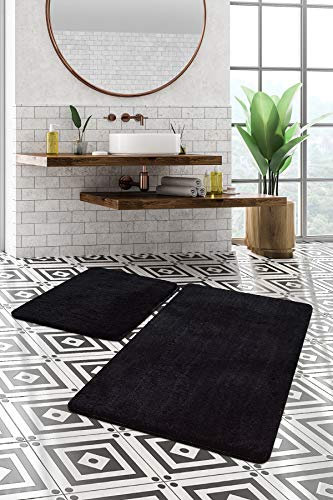 Bosdela Badezimmerteppich Set - 60x100 cm + 50x60 cm Navy Blue (2-teilig) (Badezimmerteppich Set Black (2-teilig), 60x100 cm + 50x60 cm)