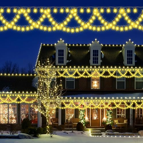 Opard Weihnachtsaußen Weihnachtsbeleuchtung Außen 10m 380 LED mit 8 Beleuchtungsmodi und Memory Funktion, Ausziehbare Wasserdichte Weihnachtsdeko Halbkreis Lichterkette mit Stecker