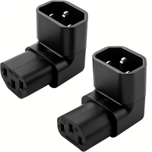 VISSQH IEC Stecker C14 AUF C13 NETZADAPTER, IEC 320 C14 auf C13-Buchse 90 Grad nach unten, Oben, rechtwinkliger Stromverlängerungsadapter für PDU und USV, 3-poliger 250-V-10-A-IEC320-Anschluss