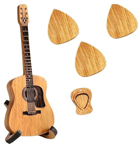 Akustikgitarre Plektrum Box, Holz Plektren Gitarre, Guitar Picks box mit 3 Gitarrenplektren, Gitarren Plektrum für E-Bass, Gitarre, Ukulelen