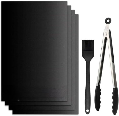 BBQ Grillmatte für Gasgrill | 4er Set Grillmatten Teflon Grillplatte,Antihaft Grill Matte Backmatte (40 * 60CM), Wiederverwendbar Grill Matten für Gasgrill, Verbesserter Backpapier PFOA-Fre (40*60cm)