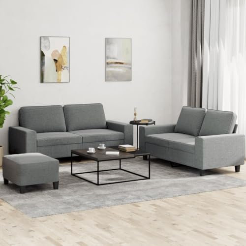 Homgoday 3-TLG. Sofagarnitur Dunkelgrau Stoff Wohnzimmersofa Sitzsofa Sofa Couch Gästesofa Loungesofa Polstersofa Couchgarnitur Sitzmöbel für Wohnzimmer Büro