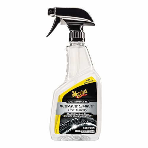 Meguiar’s Ultimate Insane Shine Tire Spray - Premium Tire Dressing that Delivers a Lasting High Gloss Wet Look and is Easy to Use; Advanced Tire Shine that Bonds for a Long-Lasting Finish, 24 Oz Spray
