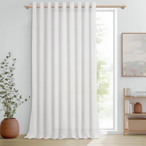 MRTREES 1 x White Semi-Transparent Linen Net Curtains Wide 300 x 240 cm Interior Net Curtains with Eyelets for Door Window Living Room Bedroom Kitchen Dining Room