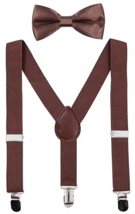 CXNXFD Set di papillon per bambini con bretelle elastiche a Y regolabili con clip, marrone, Taglia Unica