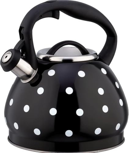 Bouilloire sifflante en acier inoxydable, bouilloire à thé à pois, 3 litres(noire)