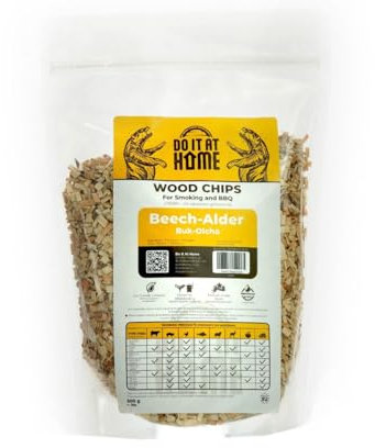 Do It At Home - Trucioli di faggio e ontano, 500 g, misura 4-7 mm, per carne, verdure, formaggio, affumicatura, barbecue, 100% naturale