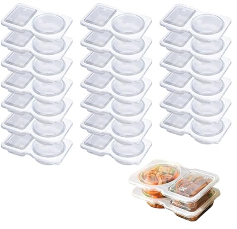 deegbbyi 20x Snackbox 2 Fächer Auslaufsicher Dipschalen Soßen 130ml | 2 Fächer Design Trennt Snacks und Dips perfekt, auslaufsicher mit festem Deckel für Soßen, Gewürze, Obst, Nüsse