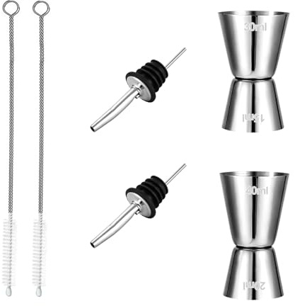 2 Stück Cocktail-Messbecher mit 2 Pinseln, Jigger und Gussendem Auslauf, Cl-Messbecher Doppelmaß für Bar-Party und Wein-Shaker