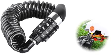 YANGWEN Antivol Casque Moto/Vélo - Câble Extensible 150cm à Combinaison 4 Chiffres - Cadenas pour Scooter, Poussette & Bagages - Noir