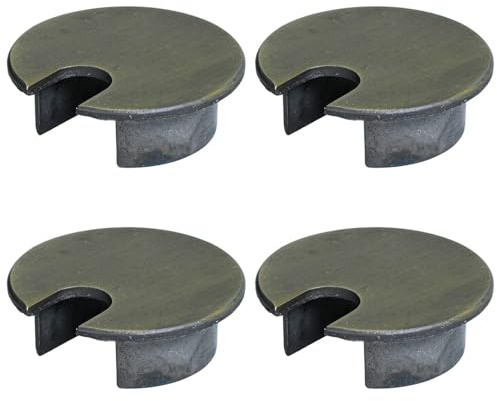 Selyse Lot de 4 passe-câbles de bureau, 35 mm, en métal, avec passages en caoutchouc, cache-trou de câble, rond, pour gestion des câbles, bureau et plan de travail, montage facile (bronze vert vieilli