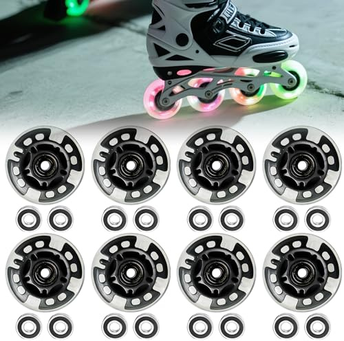 PORFOYO Inline Skate Rollen, 8 pezzi, ruote luminose da 72 mm, in linea Skate, con cuscinetti a sfera, ruote universali in poliuretano, per tutti i tipi di pattini a rotelle (72 mm)