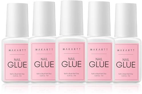 Makartt 5 Stück 7 ml Extra Starker Nagelkleber Mit Pinsel, Kein UV-Licht Nötig, Schnelltrocknend in 5 Sekunden, 7 ml Acrylkleber für Kunstnägel, Nagelspitzen und Nagelreparaturen, Langlebiger