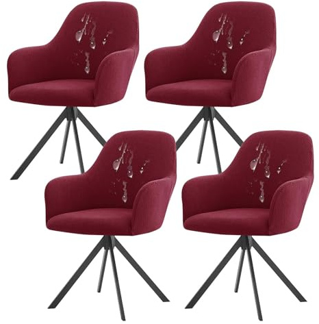 Set di 4 sedie da pranzo impermeabili con schienale curvo, resistenti ai graffi, colore bordeaux, ideali per sala da pranzo, cucina e arredamento per la casa.