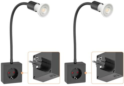 ledscom.de 2 pz. zoccolo LESCH lampada da lettura, cromo/nero incl. GU10 Lampada LED 5,8W, 468lm, 33°, bianco caldo
