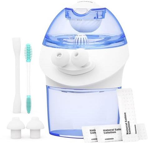 Henavix Advanced Nasal Irrigation System, Rechargeable Sinus Rinse Kit with 1 Nose Cleaner and 15 Salt Packets, Self-Cleaning Nasal Irrigator, Safety-Protection for Congestion Relief & Nasal Rinse