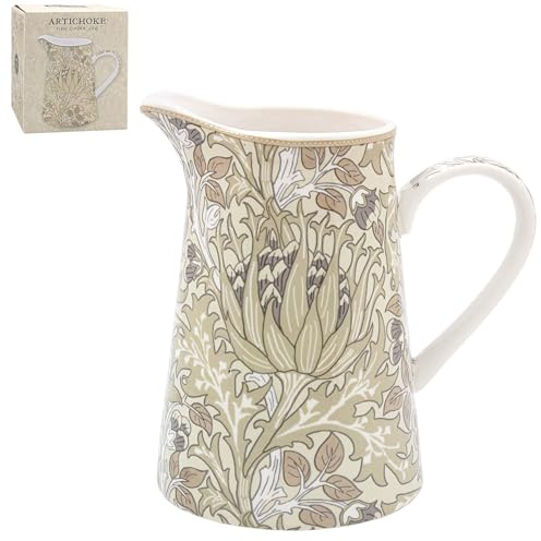 The Leonardo Collection William Morris - Jarra de alcachofa navideña para el hogar y la cocina, elegante jarra de crema y leche para salsa, agua, jugo o eventos, alternativa decorativa impresa para
