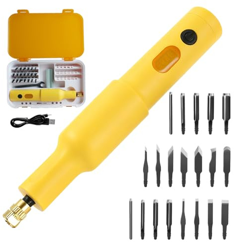 4.2V Cordless Electric Wood Carving Chisel Set, 40W Power with 20 Interchangeable Blades, Portable Handheld Engraving Tool for DIY Craft, Woodworking, Sculpture, Perfect for Beginners & Artists