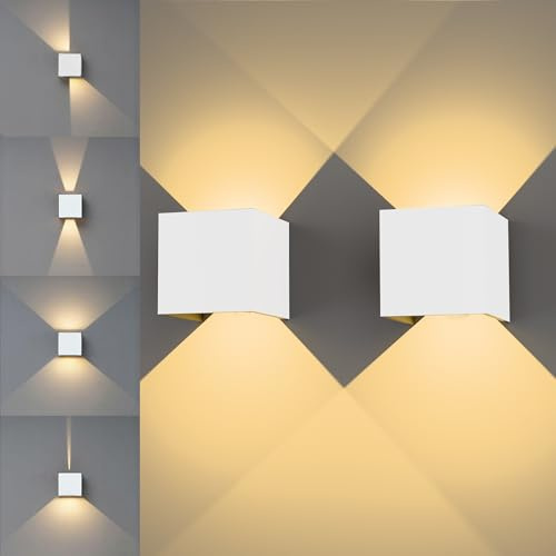 KarlpaSW 2 Stücke Up Down LED Wandlampe Aussen,12W 230V Aussen/Innen | Einstellbarer Lichtstrahl,Weiß,IP65 Aluminium,3000K Warmweiß für Flur,Garagen,Restaurant
