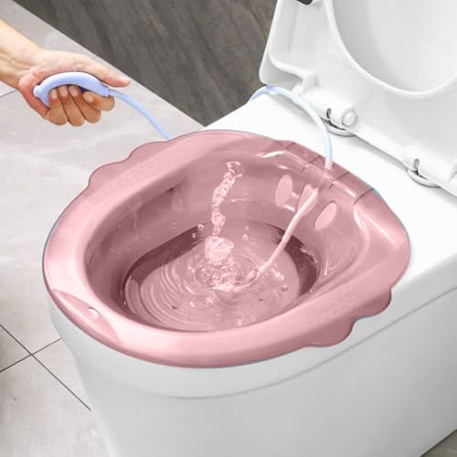 Sitzbad für Hämorrhoiden, tragbare Sitzbadewanne über der Toilette, tragbar nach der Geburt, mit Abflusslöchern und Spül-Bidet-Aufsatz, breiter Sitzbereich, Stil 4, Dekor