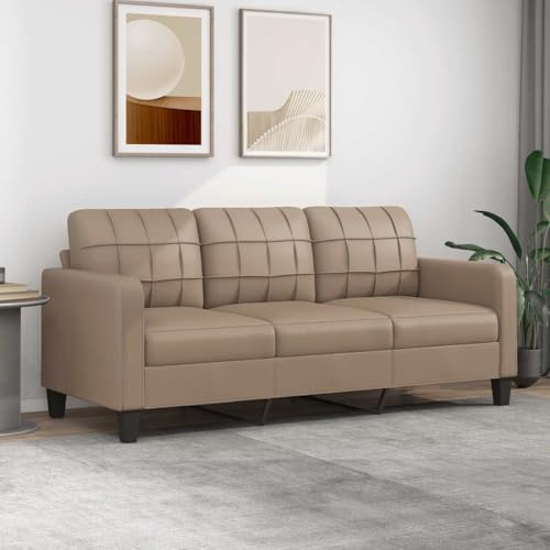 Mimdixy Eckcouch Doppelsofa Ecke Sofa,3-Sitzer-Sofa Cappuccino-Braun 180 cm Kunstleder für Wohnzimmer Schlafzimmer Heimkino Gästezimmer