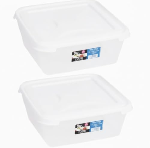 Home Fittings ® Food Storage 10L Container with White Air Tight Lid Rice Pasta Lantil Fruit Square (Pack Of 2) BPA Free Large 10 Liter