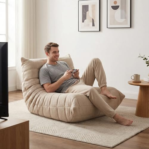 Yeecle Relax Loungebag sittsäck XXL för gosig hörna, saccosäck vuxna fluffig golvfåtölj, golvstol, lounge, soffa med minnesskum för vardagsrum, sovrum (beige)
