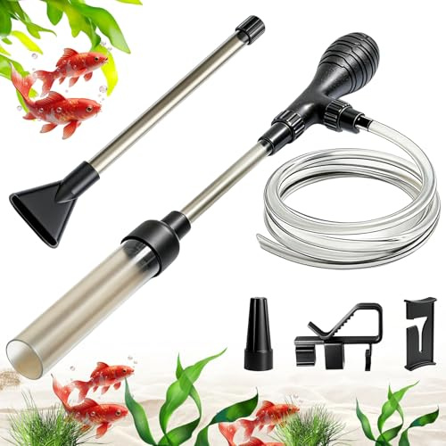 AXVRAV Mulmsauger Aquarium 2-in-1 Bodenreiniger & Wasserwechsler - Aquarium Sauger mit 3 Aufsätzen, 2 m Schlauch und Schlauchhalter - Starke Saugkraft für Einfache Reinigung von Kies Bodenschlamm