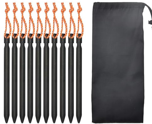 Oxxggkao 10 estacas de aleación de aluminio para tienda de campaña, toldos resistentes para camping, mochileros, jardinería, aleaciones de aluminio con cuerda reflectante
