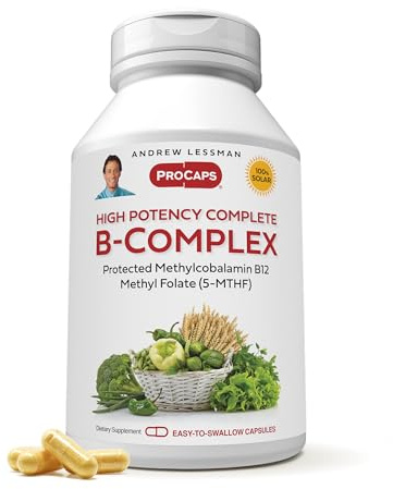 ANDREW LESSMAN High Potency B-Complex 60 Capsules - with High Levels of Folate Complex and Biotin, Promotes Cellular Growth, Energy, Immune Function, Detoxification, Fat Metabolism and More