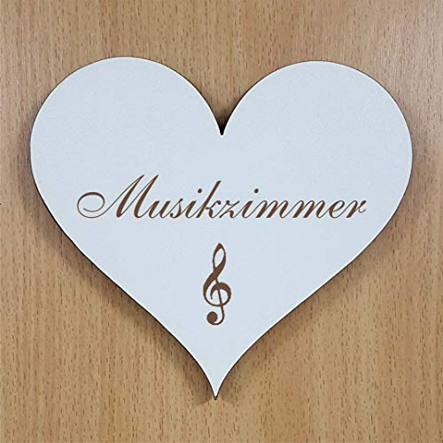 Heart SignMUSIKROMMER Approx. 13 x 12 cm with Musical Keys Design Self-Adhesive Door Sign Decorative Sign Home Accessories Music Room School Musical School Musician