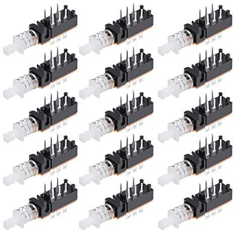 sourcing map Interrupteur à bouton-poussoir, DPDT 6 broches 1 position autobloquant noir 15pcs