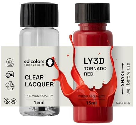 SD COLORS Neue lackstifte Tornado ROT LY3D Y3D G2 Reparatur KRATZEN 15 ml (Farbe+KLARLACK)