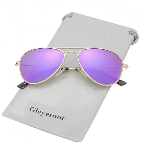 Gleyemor Kids Polarized Aviator Sunglasses for Little Girls Boys Age 3-8 (Gold/Purple Mirror)