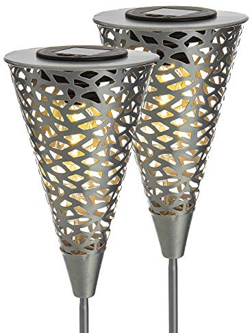 LIVIVO 2pc Solar Powered Silhouette Stake Light with Rechargeable Battery, Sturdy Ground Spike, IP44 Waterproof Casing and Weatherproof Shell for Garden or Pathway, Intelligent Darkness Sensor