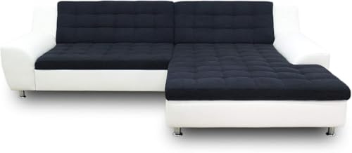 DOMO. collection Ecksofa Morton, Steppung & Metallfuß, Schwarz-Weiß | Longchair rechts mit Steppung, moderne L-förmige Eckcouch aus Kunstleder mit Metallfuß, 304 x 200 x 84 cm (BxTxH)