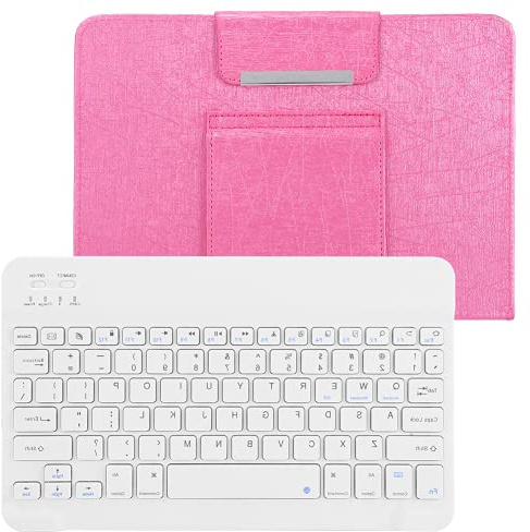 Teclado Inalámbrico, Teclado De 10 Pulgadas Portátil con Funda De Cuero PU para Tableta para Teléfono Móvil para para(Teclado de 10 Pulgadas + Funda de Cuero Rosa roja)