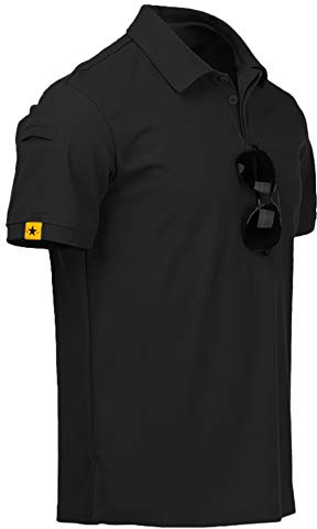 ZITY Mens Polo Shirt Short Sleeve Sports Tactical T-Shirt Athletic Golf Polos Daily Casual Stylish Collared Shirts for Men Black Medium