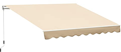 Outsunny Toldo Manual Retráctil 3x2,5 cm, Toldo Exterior Terraza con Ángulo Ajustable, Brazo Articulado, Montaje a Pared, Estructura de Aluminio, Anti-UV e Impermeable, para Jardín, Beige