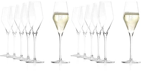 EKM Living Stölzle Lausitz 12er Vorteilsset Champagnerglas Kelch Quatrophil + Gratis 4er Set Edlestahl Trinkhalme
