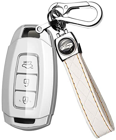 ontto Smart Autoschlüssel Hülle Schlüsselhülle Passt für Hyundai i30 ix35 Kona Elantra Solaeis Grandeur Aceent Santa Fe Palisade Schutzhülle Silikon Fernbedienung Cover Schlüsselanhänger 3 Taste-Weiß