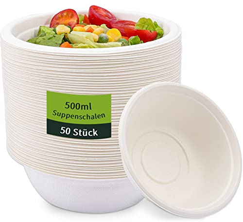 JEFFOUOO 50 Stück Suppenschalen Einweg,500ml Pappschalen,Einweg Schüssel,Suppenschüssel,Suppenteller,Rund