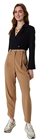 Trendyol Pantalon Carotte Taille Haute pour Femme, Vison, 68